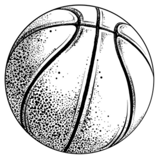 Detailed Black and White Hand Drawing of a Basketball Sticker