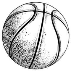 Detailed Black and White Hand Drawing of a Basketball Sticker