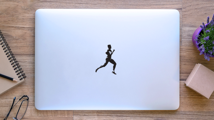 Detailed Male Runner Sticker on a Laptop (New) example