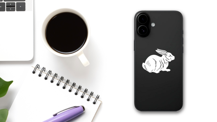Detailed Rabbit Sticker on a Phone (New) example