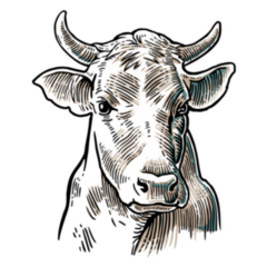 Detailed Vintage Engraving Illustration of Cows Head Sticker
