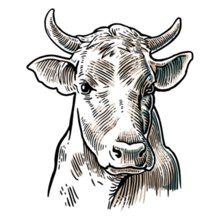 Detailed Vintage Engraving Illustration of Cows Head Sticker
