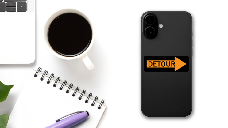 Detour Right Sticker on a Phone (New) example