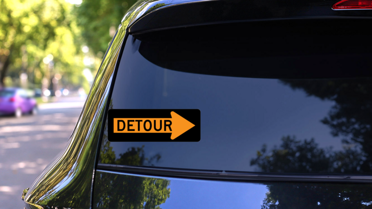 Detour Right Sticker on a Rear Car Window (New) example