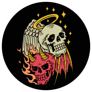 Devil And Angel Skull Illustration Sticker