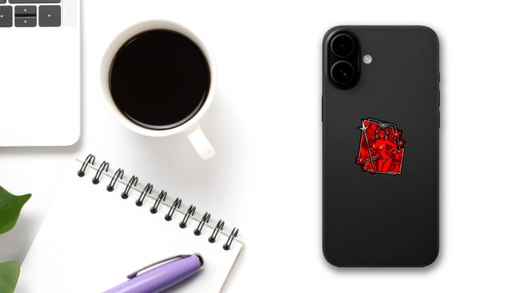Devil Cupid Illustration Sticker on a Phone (New) example