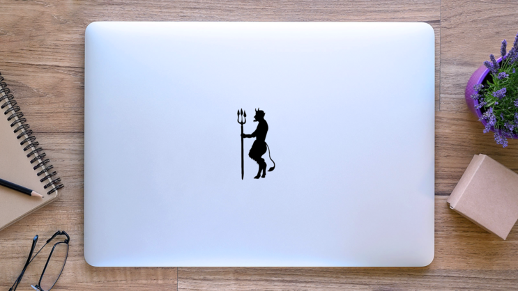 Devil Demon Religion Trident Silhouette Sticker on a Laptop (New) example