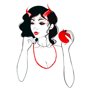 Devil Girl Holding Apple Sticker