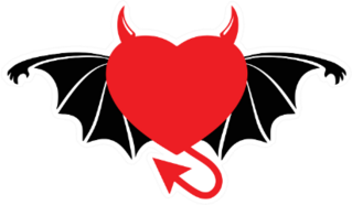 Devil Horns On Heart With Bat Wings And Tail Sticker