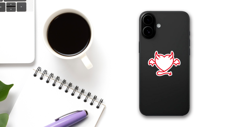 Devil Love With Demon Wing, Horn And Tail Sticker on a Phone (New) example