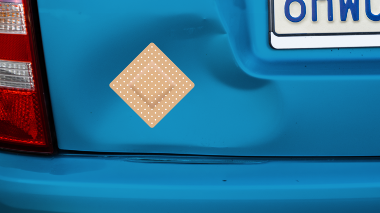 Diamond Band Aid Bandage Sticker on a Dented Car example