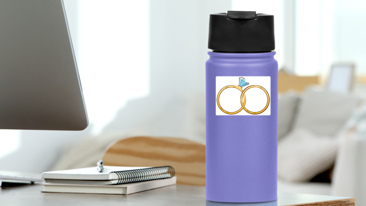 Diamond Ring And Wedding Band Sticker on a Water Bottle (New) example