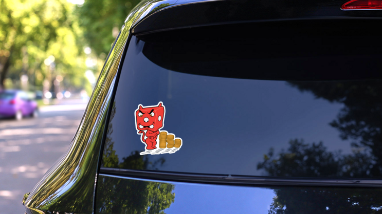 Dice Face Devil Character Sticker on a Rear Car Window (New) example