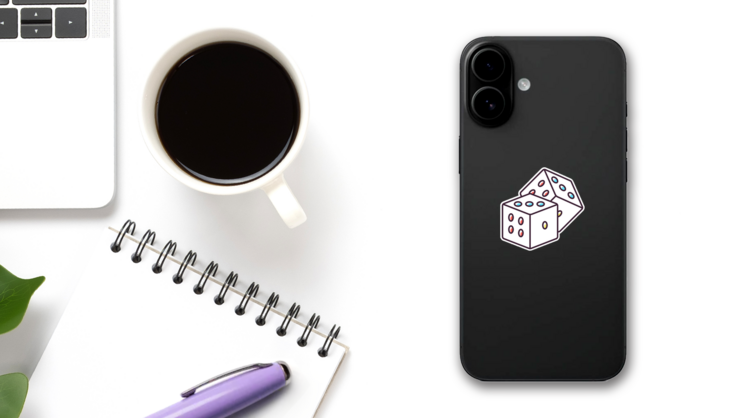 Dice With Colorful Dots Illustration Sticker on a Phone (New) example