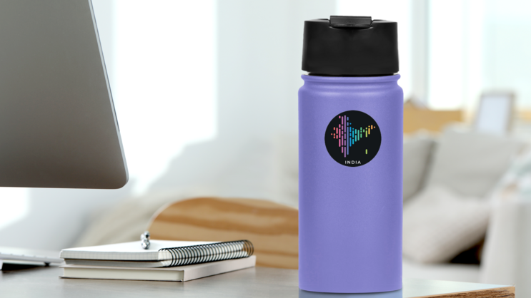 Digital Modern Colorful India Map Sticker on a Water Bottle (New) example