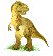 Dinosaur in Grass Watercolor Illustration Sticker