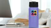 Disco Dance Poster 70s Bright Colors Sticker on a Water Bottle (New) example