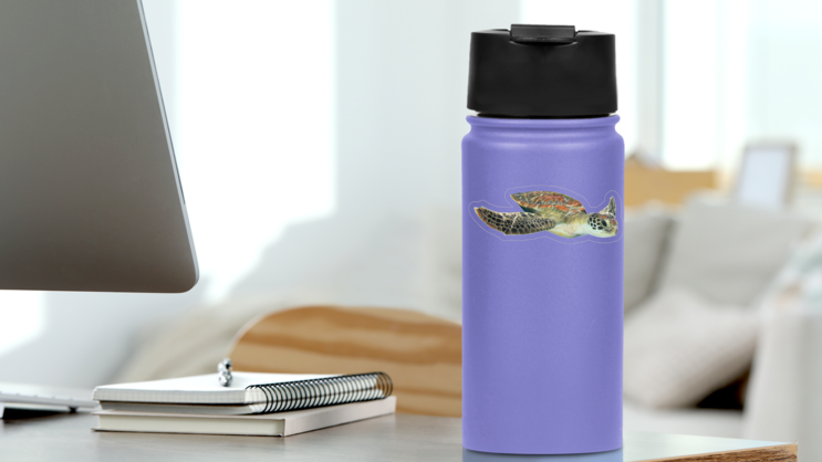 Diving Turtle Sticker on a Water Bottle (New) example