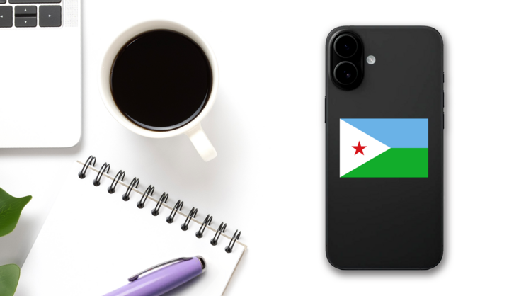 Djibouti Country Flag Sticker on a Phone (New) example