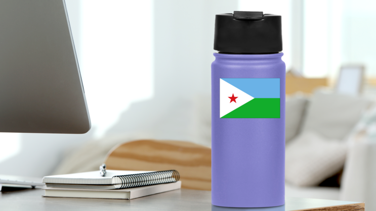 Djibouti Country Flag Sticker on a Water Bottle (New) example