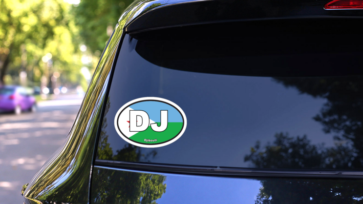 Djibouti DJ Flag Oval Sticker on a Rear Car Window (New) example