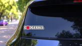 Dodgeball Word With Red Ball Sticker on a Rear Car Window (New) example