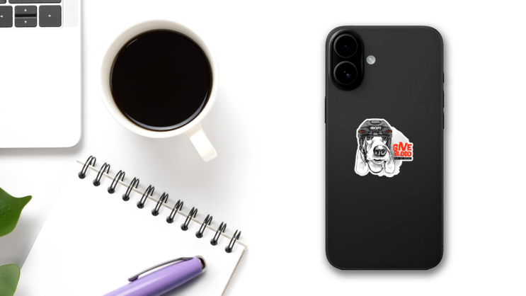 Dog Basset Hound In A Ice Hockey Helmet Sticker on a Phone (New) example