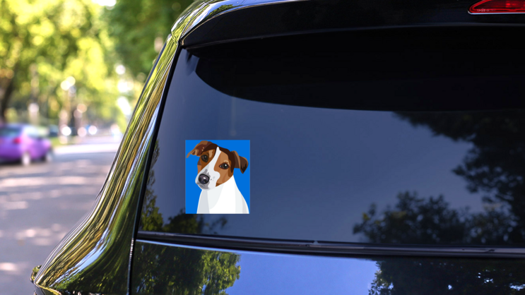 Dog Jack Russel Blue Sticker on a Rear Car Window (New) example