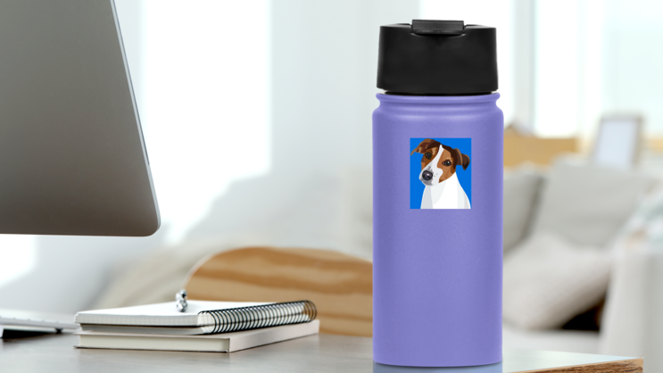 Dog Jack Russel Blue Sticker on a Water Bottle (New) example