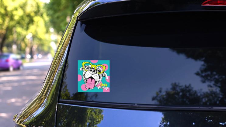 Dog Party Sticker on a Rear Car Window (New) example
