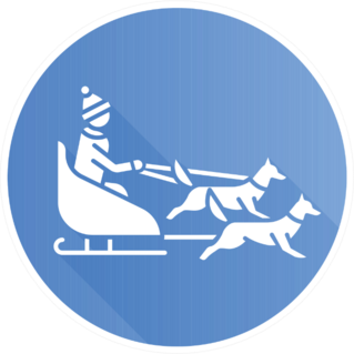 Dog Sledding Blue Flat Circle Icon Sticker