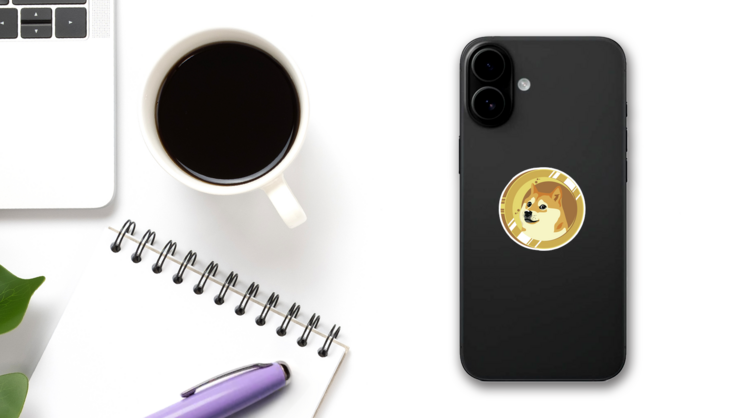 Doge Coin Circle Sticker on a Phone (New) example