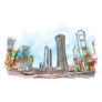 Doha City Skyline, Qatar Watercolor Sticker