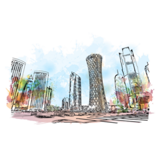 Doha City Skyline, Qatar Watercolor Sticker