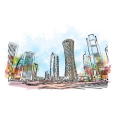 Doha City Skyline, Qatar Watercolor Sticker