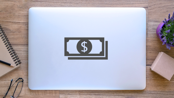 Dollar Bills Icon Sticker on a Laptop (New) example