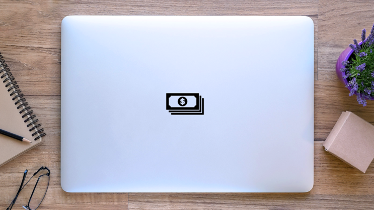 Dollar Bills Icon Symbol Sticker on a Laptop (New) example
