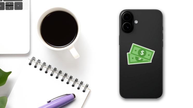 Dollar Bills Illustration Sticker on a Phone (New) example