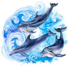 Dolphins In The Sea Waves Sticker