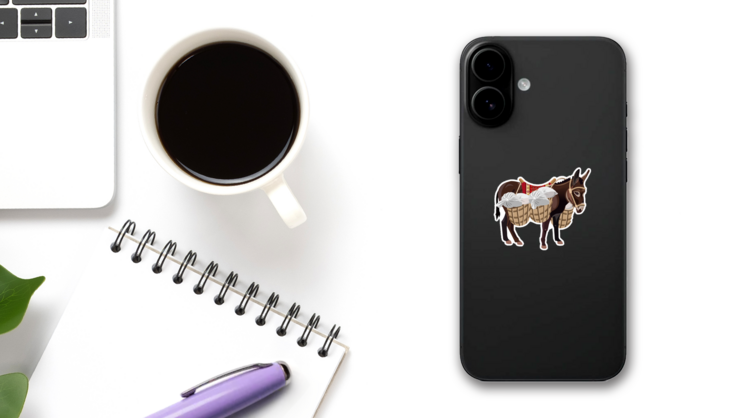 Donkey With A Heavy Load Illustration Sticker on a Phone (New) example