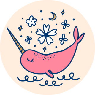 Doodle Cartoon Pink Narwhal Sticker