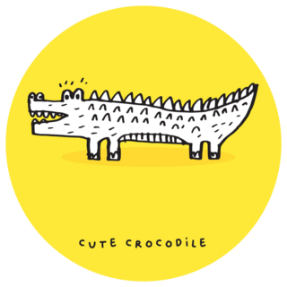 Doodle Cute Crocodile On Yellow Sticker