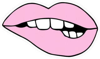 Doodle Drawing of Pink Lips Biting Sticker