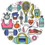 Doodle Illustration With Sport Elements Pattern Sticker