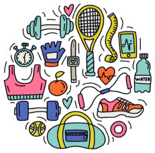 Doodle Illustration With Sport Elements Pattern Sticker