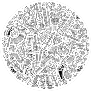 Doodle Musical Instruments Circle Sticker