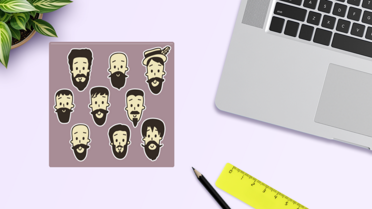 Doodle Mustache Sticker Sheet on a Desk (New) example