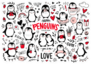 Doodle Penguins, Hand Drawn Sticker