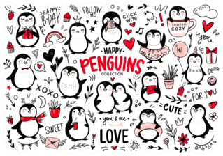 Doodle Penguins, Hand Drawn Sticker
