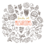 Doodle Set Of Mushrooms Lettering Sticker